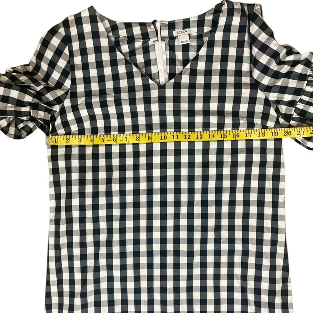 J. Crew Black and White Gingham Tie-Sleeve Mini Dress